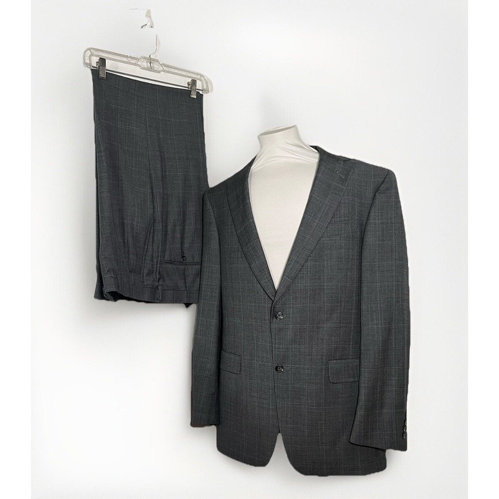 Hart Schaffner Marx Suit Mens 42L Grey Glen Plaid 2-Piece Pleated Cuffed‎ USA